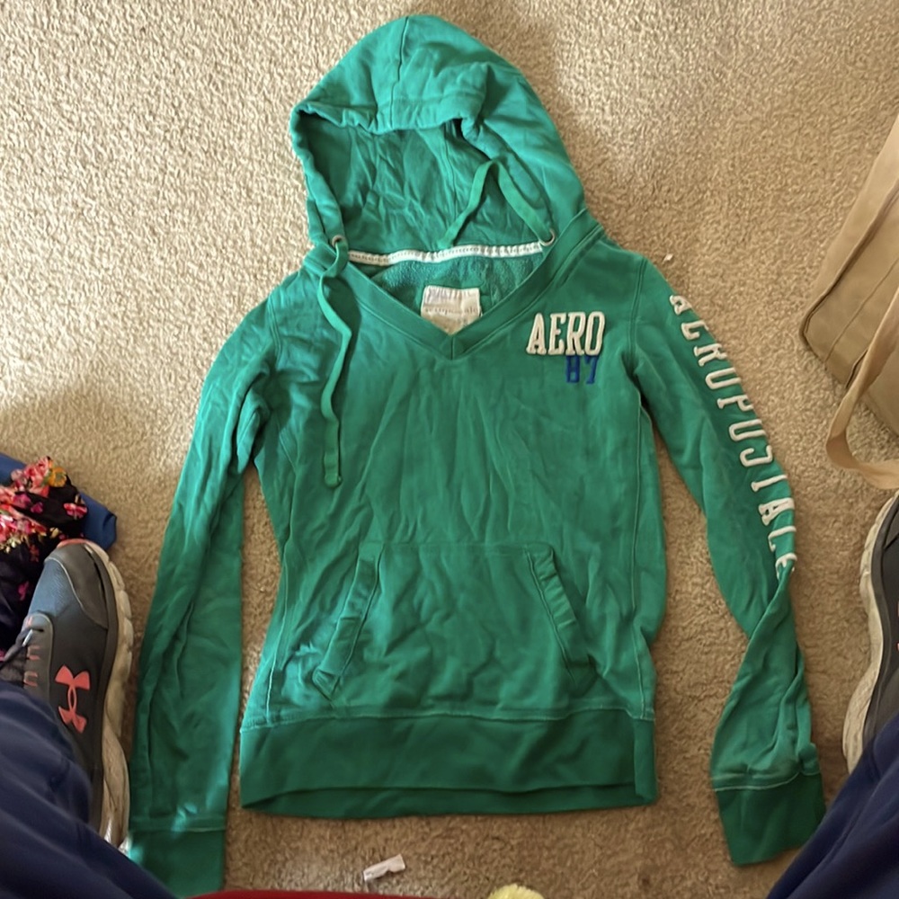 Aeropostale, size S, green, V neck hoodie